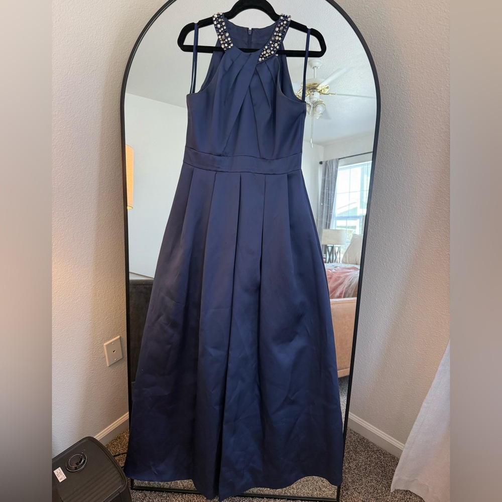 Eliza J Navy Satin Maxi Dress - Picture 3 of 10